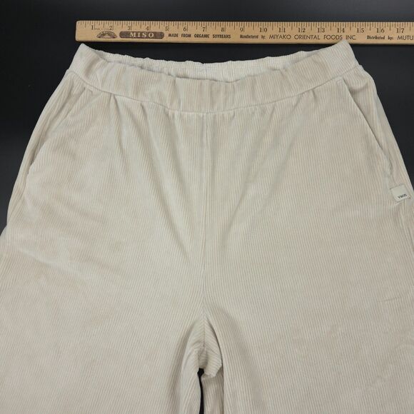 VUORI Haven Wide Leg Ribbed Knit Pant Suede Beige Athleisure Lounge Clean Girl - Picture 3 of 10